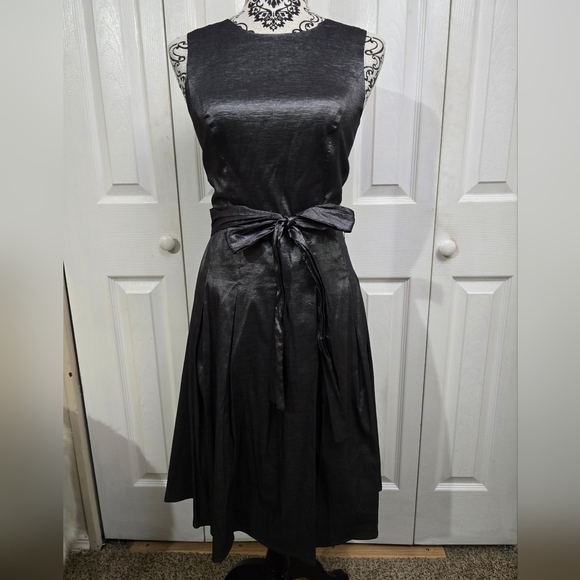 Tommy Hilfiger Metallic Dark Silver Stretch Taffeta Fit & Flare Dress - Picture 1 of 14
